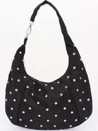 Black Nylon Studded Hobo Bag