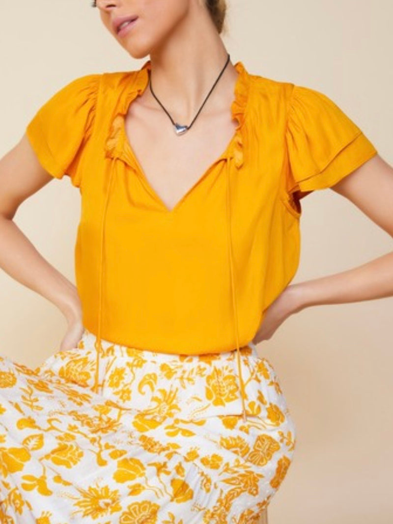 Marigold Satin Ruffle Top