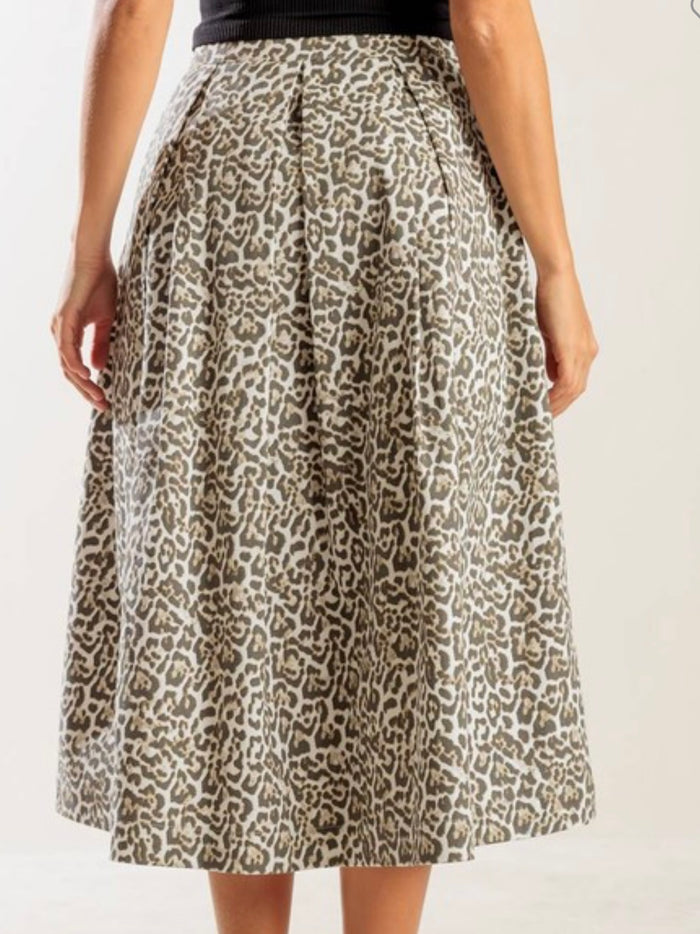 Beautiful A Line Brown Leopard Midi Skirt