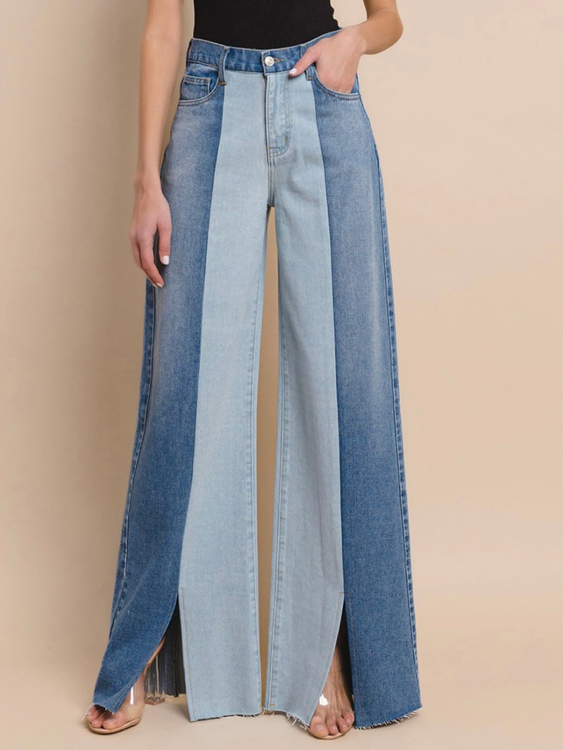 Denim Block Wide Leg Jean