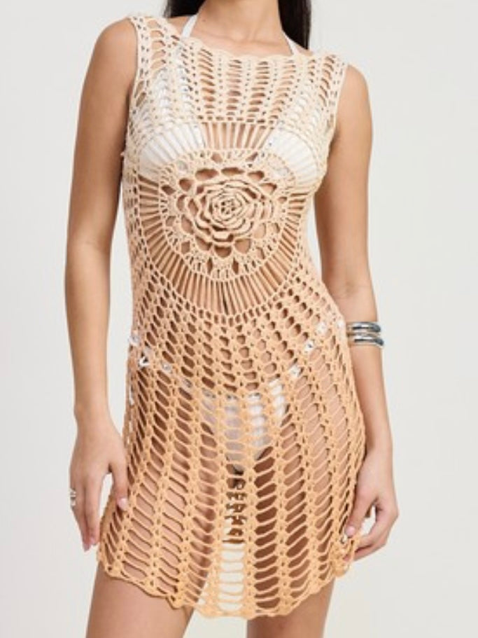 Ombre Crochet Cover Up Dress With Back Cut Out
