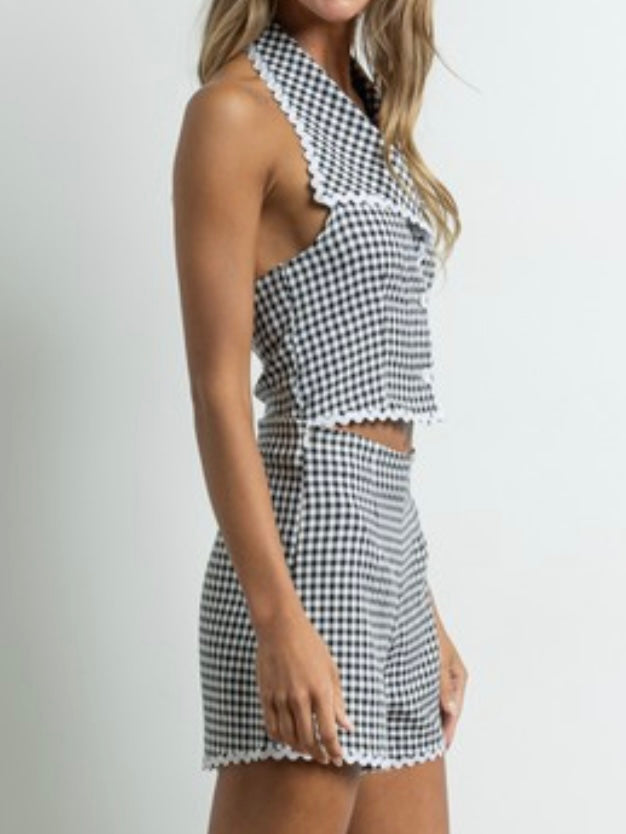 Black White Gingham Halter Top