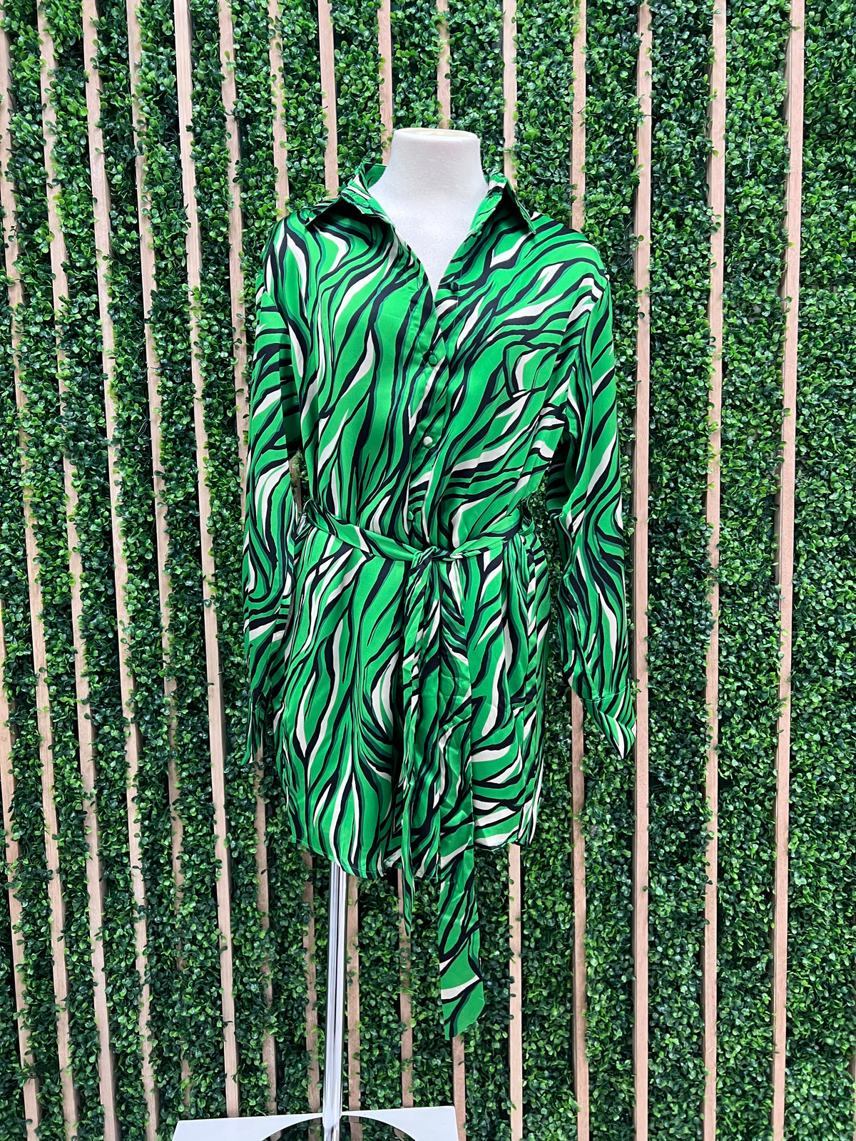 Green Zebra Button Down Dress