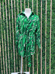Green Zebra Button Down Dress