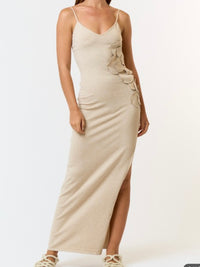 Flower Detail Fitted Knit Maxi Dress