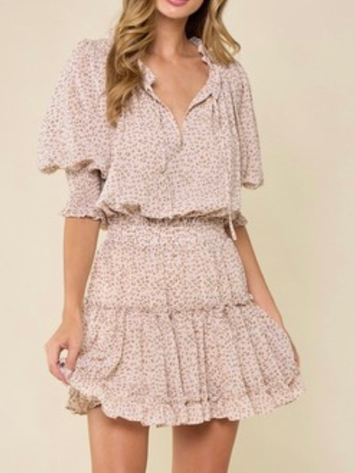 Neutral Leopard Tiered Short dress