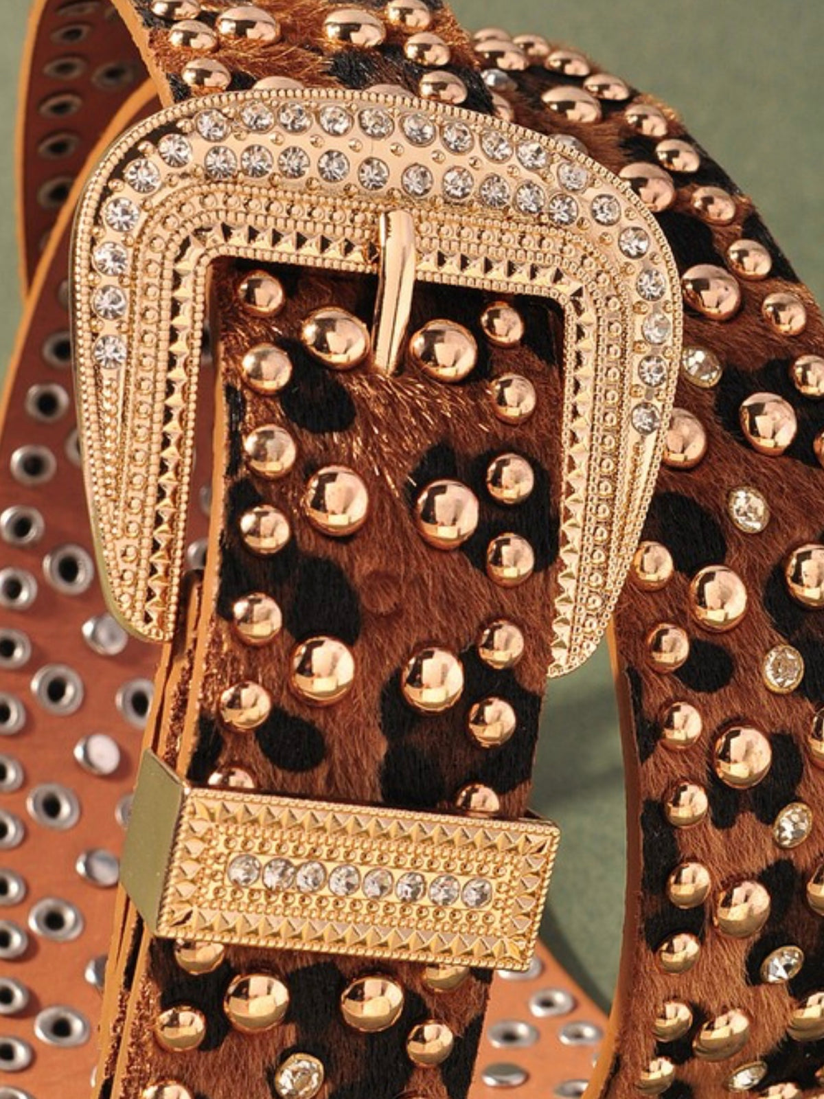 Leopard Print Studded Belt