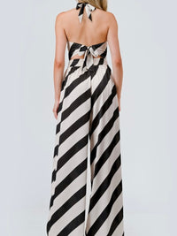 Black White Bias Satin Stripe Wide Leg Bottom