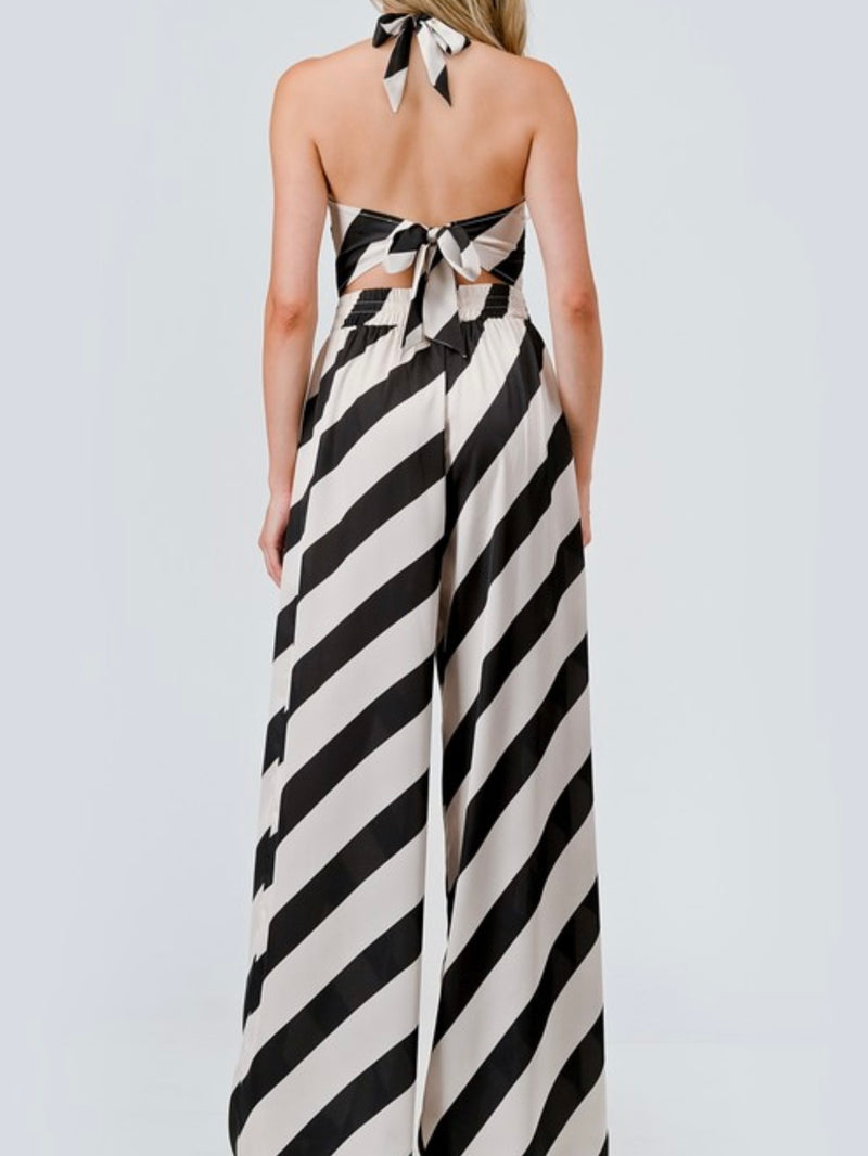 Black White Bias Satin Stripe Wide Leg Bottom