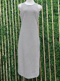Ivory Navy Striped Dot Midi Dress