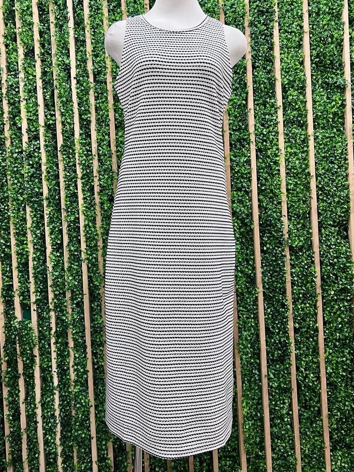 Ivory Navy Striped Dot Midi Dress