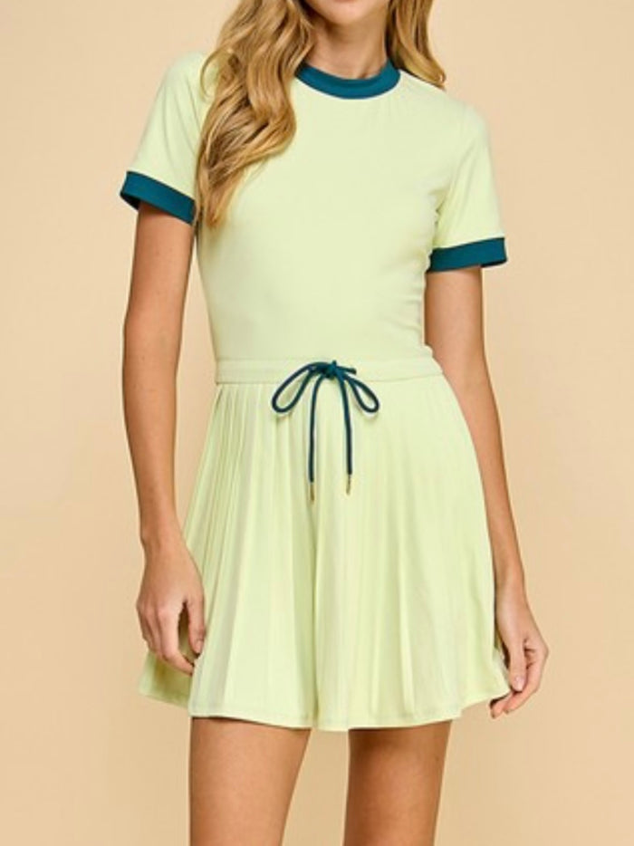 Lime Athletic Flared Skirt Short Sleeve Skort Dress