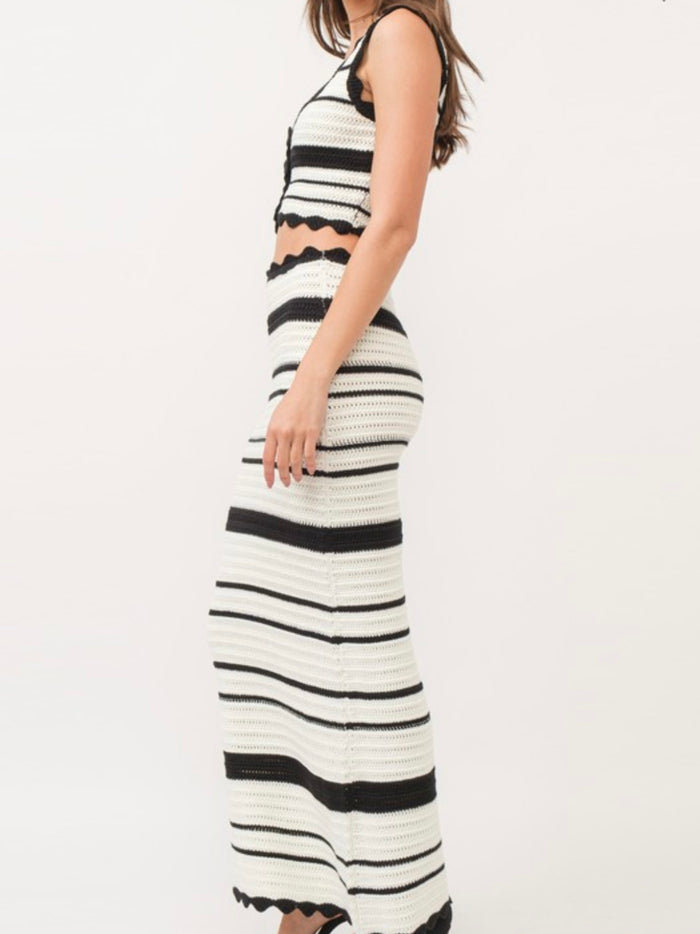 Ivory Black Crochet Knit Maxi Set