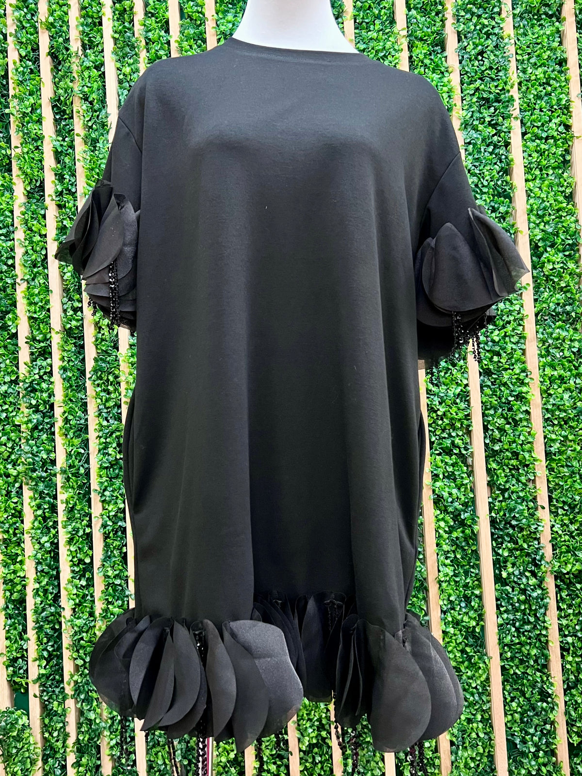 Beautiful Black Chiffon Circle Trim Dress