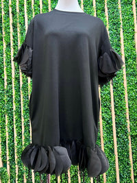 Beautiful Black Chiffon Circle Trim Dress