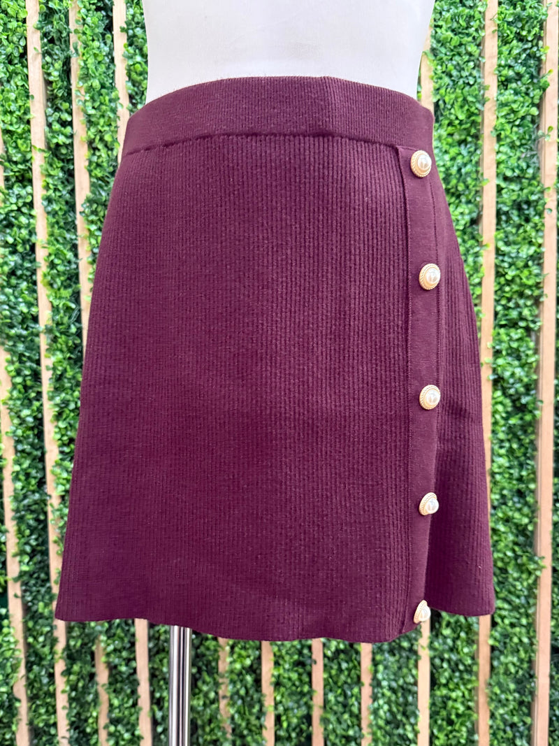 Burgundy Button Detail knit Skirt Set
