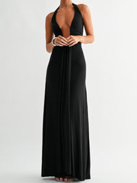 Black Deep Plunge Halter Maxi Dress