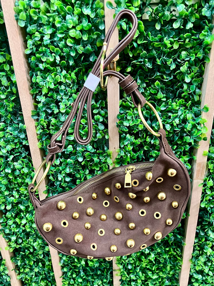 Beautiful Studded Half Moon Crossbody Bag