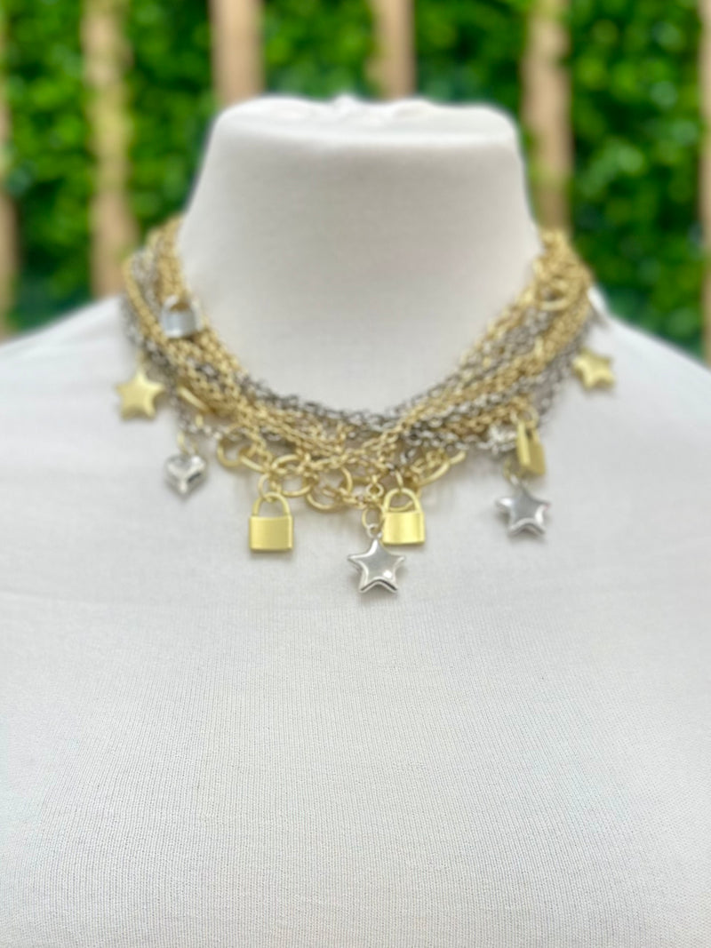Multi Charm Two Tone Necklace