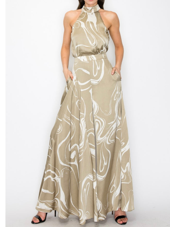 Olive Swirl Print Jumpsuit