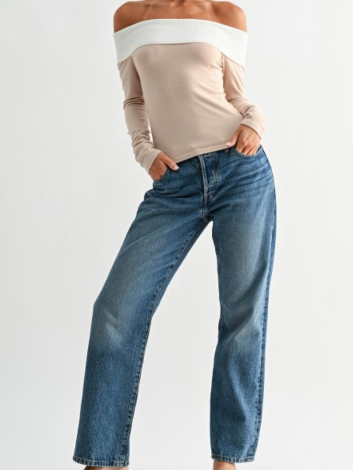 Two Tone Off Shoulder Knit Top