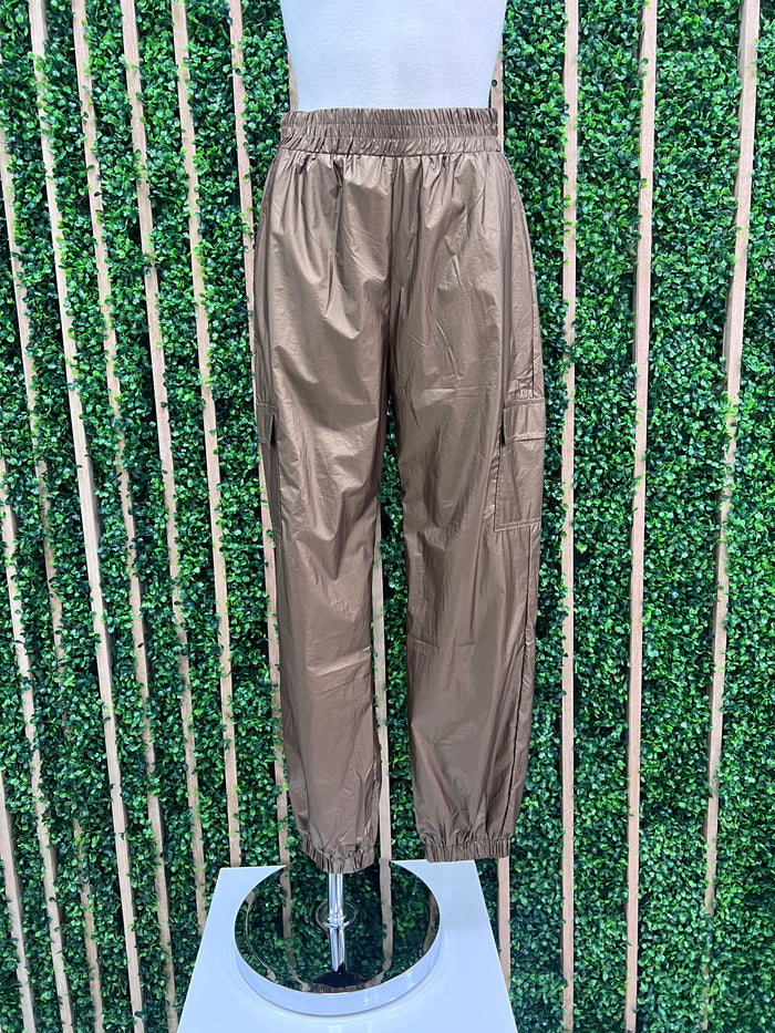 Copper Elastic Waist Cargo Pants
