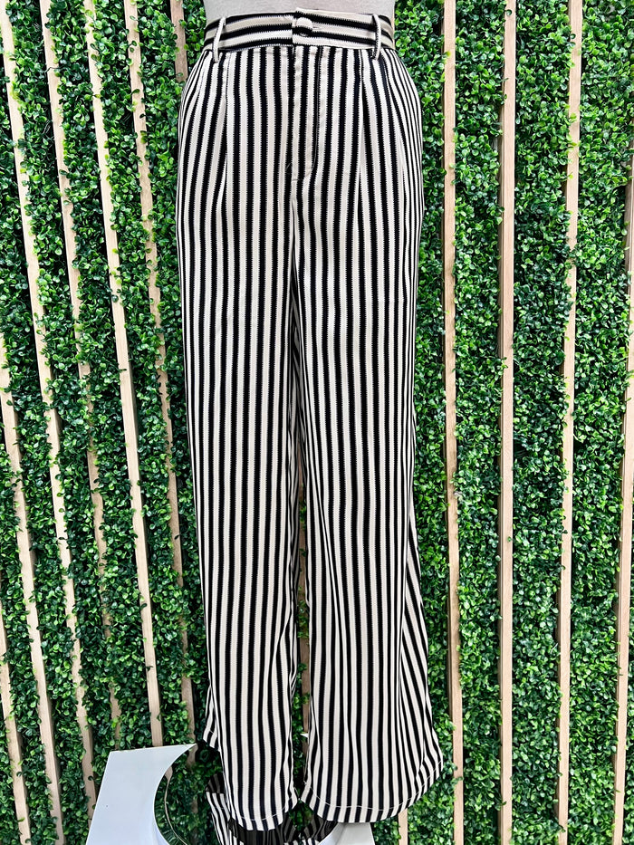 Cream Black Stripe Satin Pants
