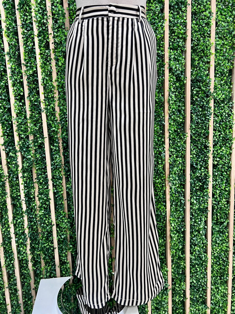 Cream Black Stripe Satin Pants