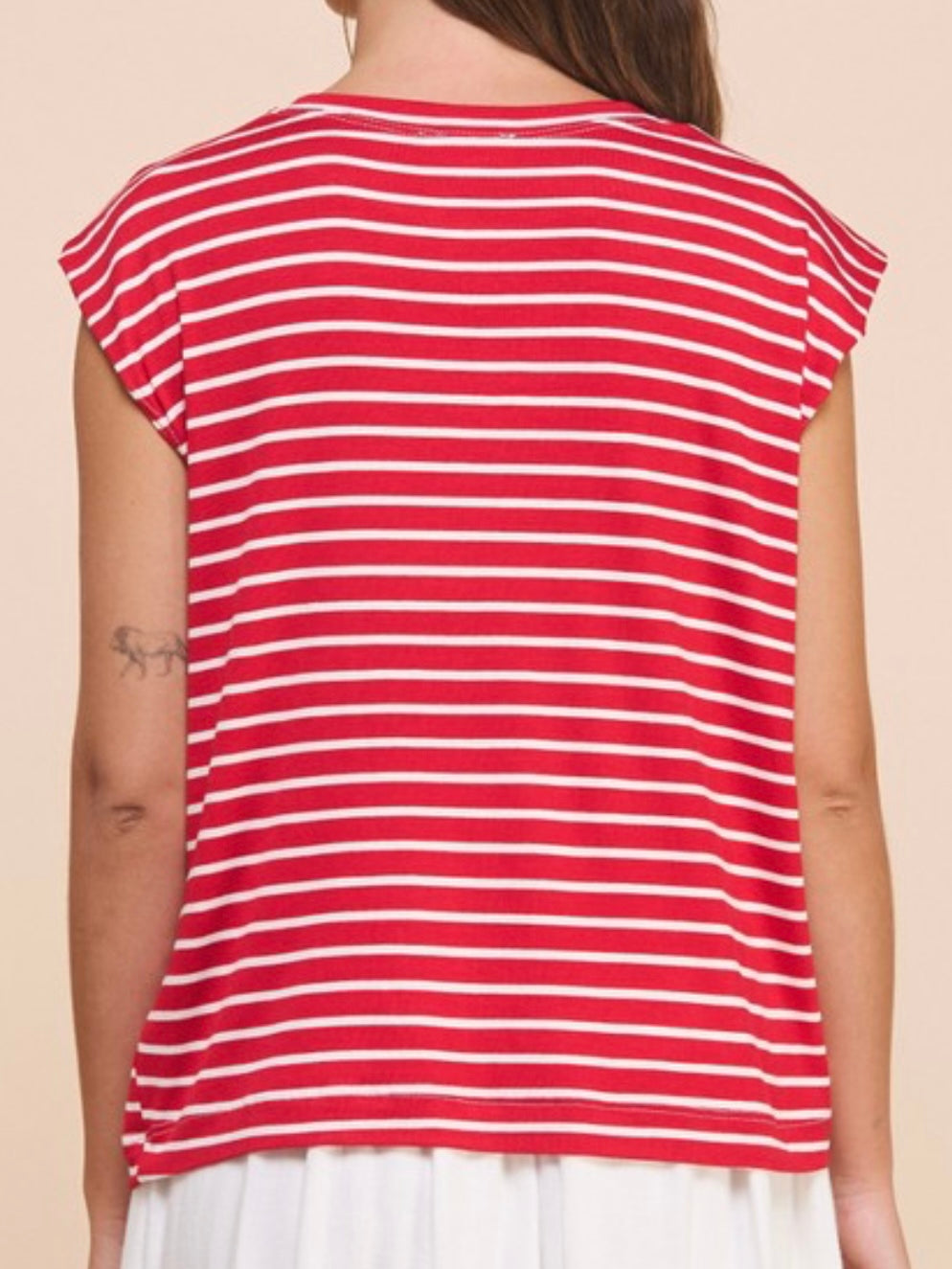 Red Stripe Sleeveless Muscle Sleeve Top