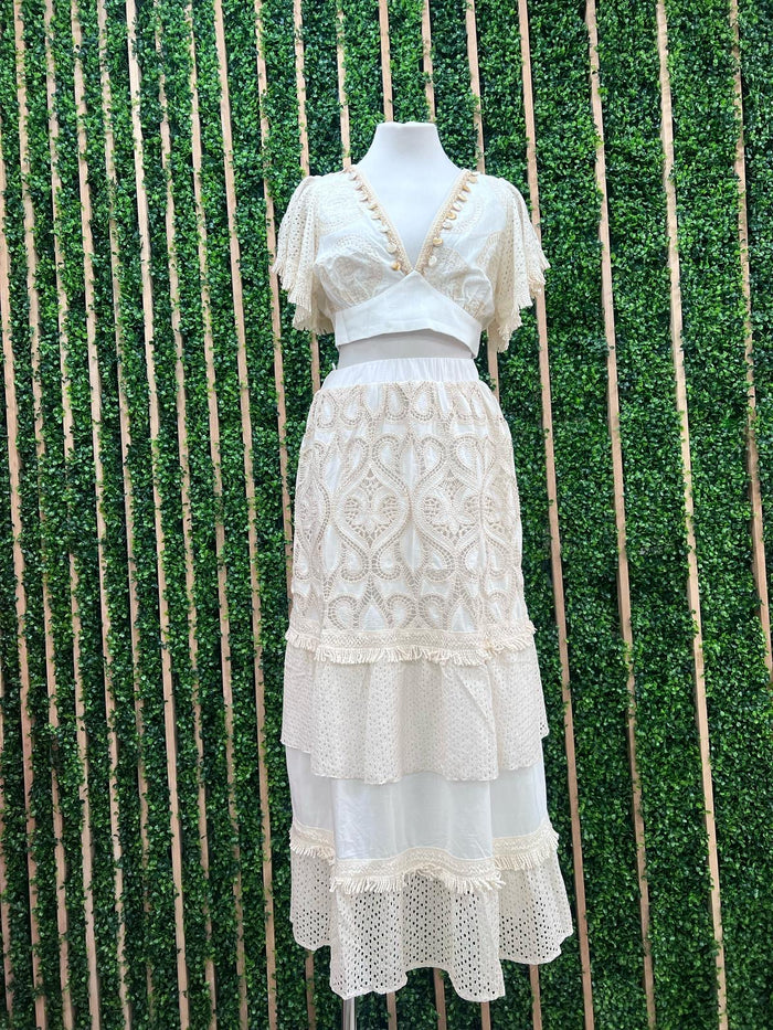 Breezy Lace Butterfly Sleeve Embellished Crop Top