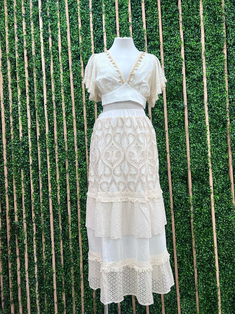 Breezy Lace Butterfly Sleeve Embellished Crop Top