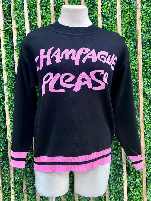 Pink Lettering Champagne Please Sweater