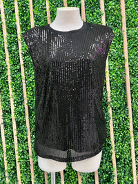 Black Power Shoulder Sequin Top