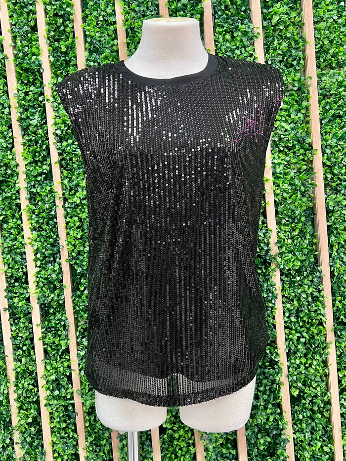 Black Power Shoulder Sequin Top