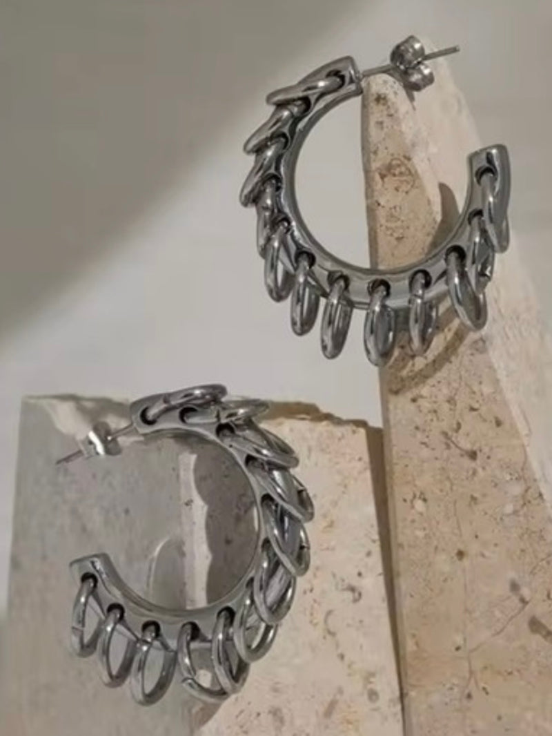 Stainless Steel Chain Detail Hoop Earring