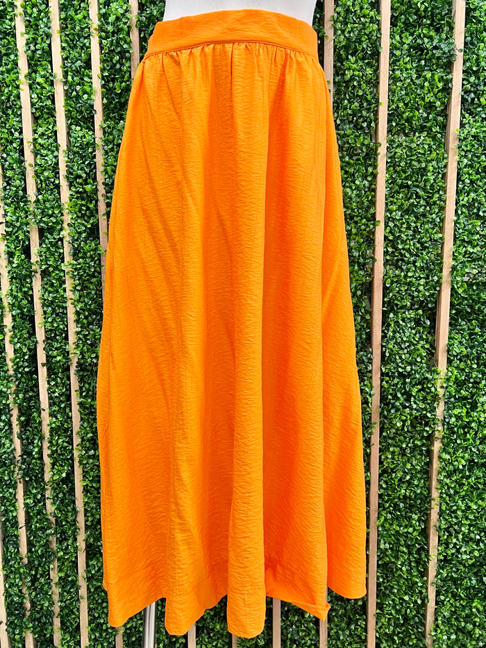 Orange Waffle Midi Skirt