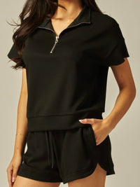 Black Zipper High Neck Modal Short Pant Set