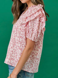 Ivory Red Print Puff Sleeve Blouse