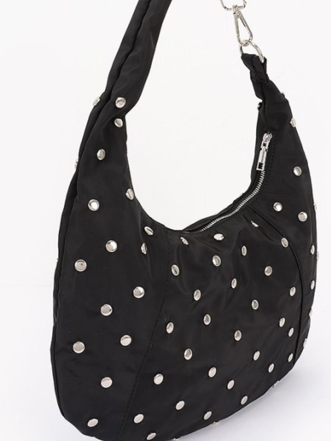 Black Nylon Studded Hobo Bag