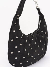Black Nylon Studded Hobo Bag