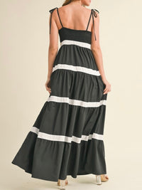 Stripe Detail Black Flow Maxi Dress