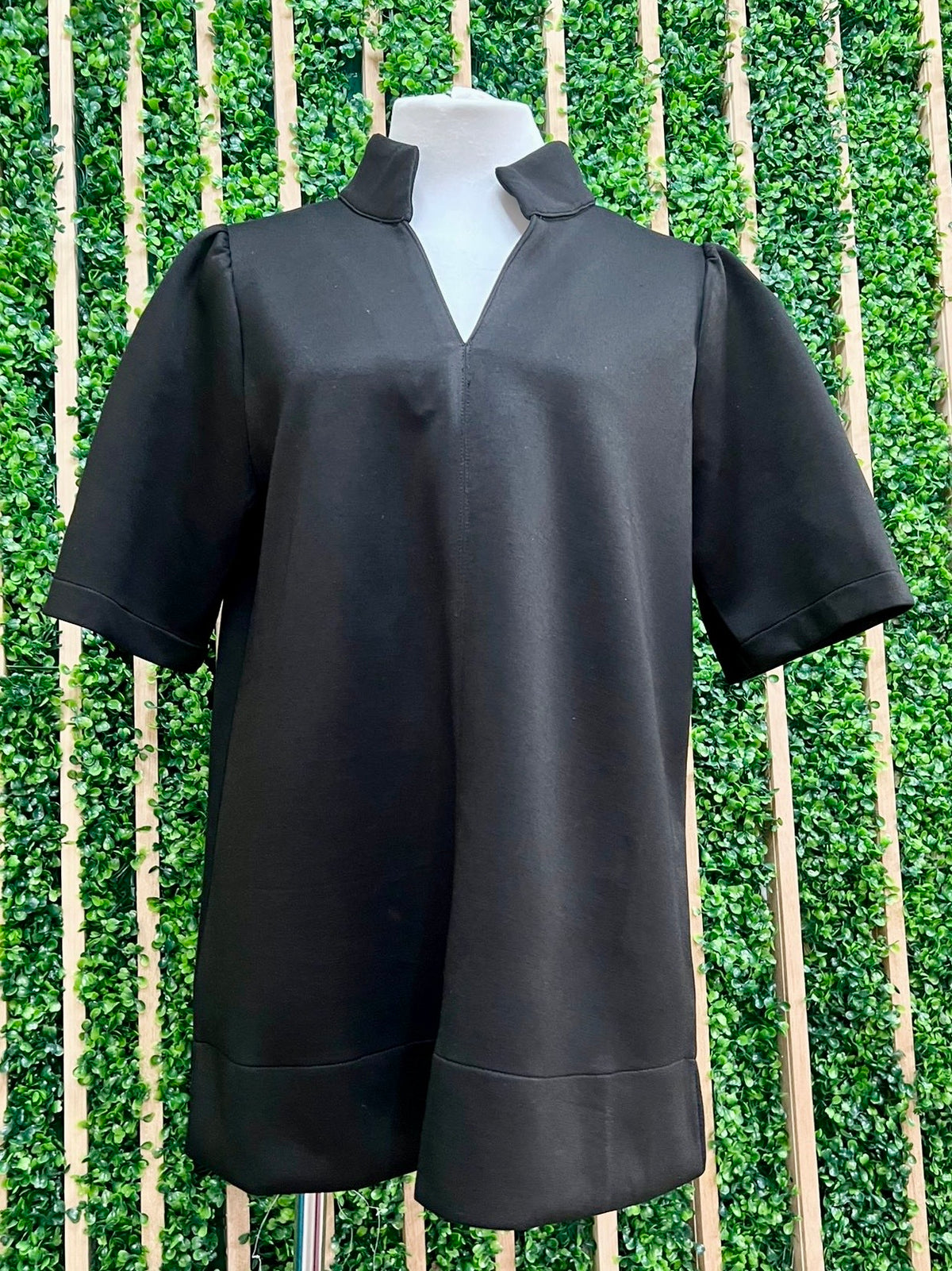 Black Standing Collar Mid Sleeve Blouse