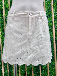 Floral Eyelet Lace Denim Skort