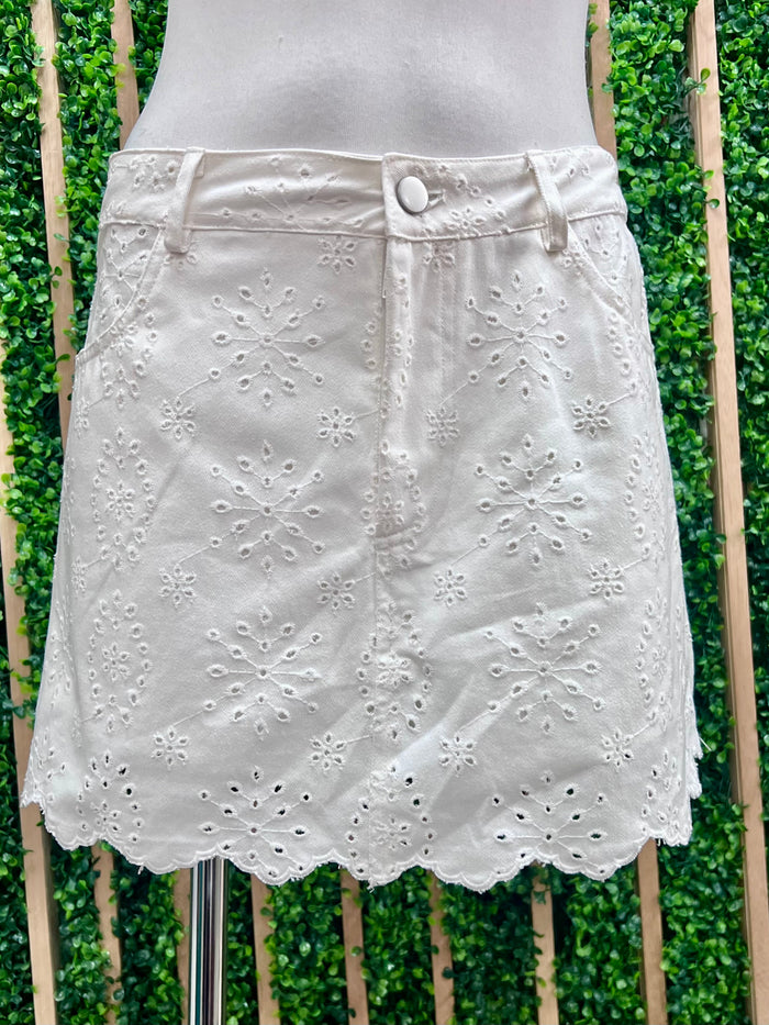 Floral Eyelet Lace Denim Skort