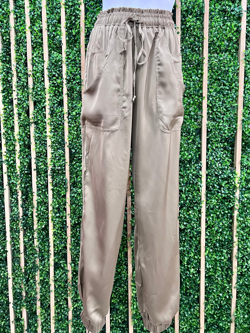 Satin Elastic High Waist Joggers