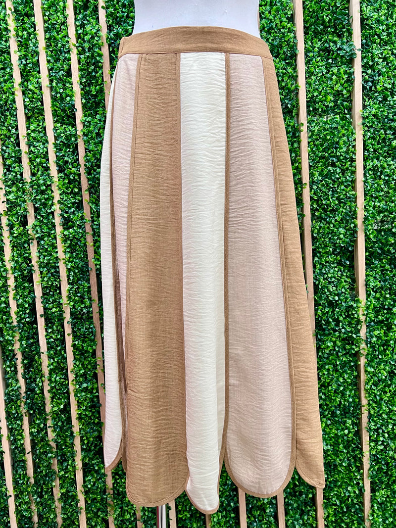 Mocha Block Scallop Midi Skirt