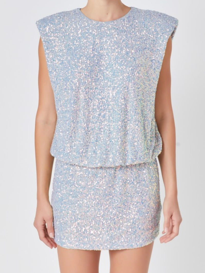 Grey Sequin Cap Sleeve Fitted Short Dress