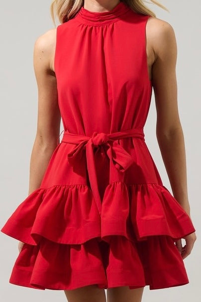 Beautiful Red Ruffle Tiered SHort Dress