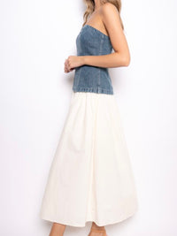 Denim Bodice Midi Dress with Sweetheart Neckline