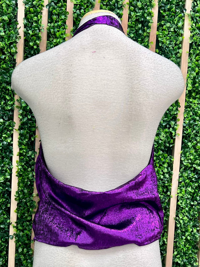 Purple Lurex Halter Neck Top